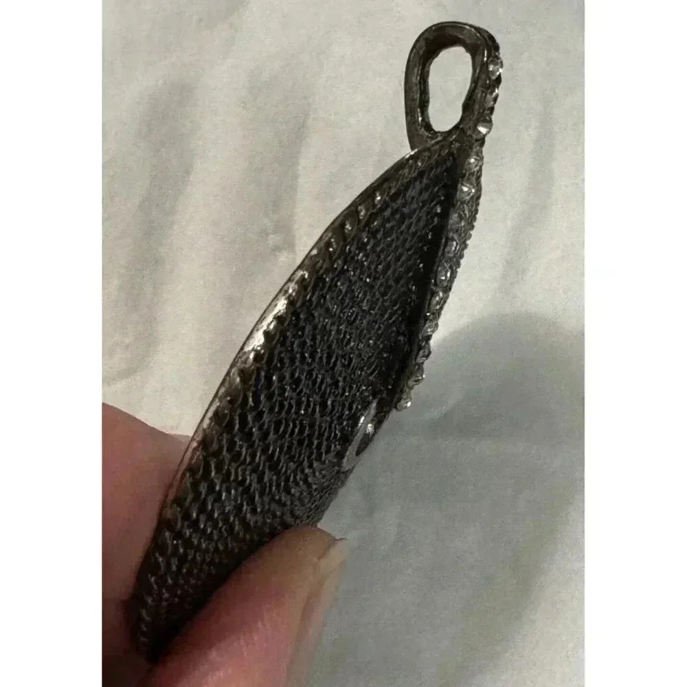 Gunmetal Spiral Textured Round Statement Pendant Clear Rhinestone Bar Accent - Picture 8 of 9